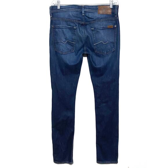 7 Seven For All Mankind Paxtyn Jeans Slim Straight Blue Distressed Ripped Men 31 - Picture 2 of 11